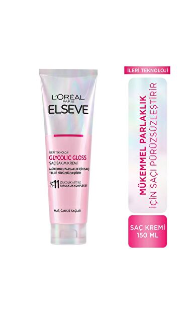 L'Oréal Paris Elseve Glycolic Gloss Mükemmel Parlaklık için Pürüzsüzleştirici Saç Kremi 150 ml