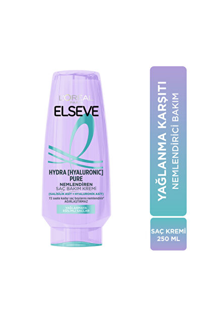 L'Oréal Paris Elseve Hydra [Hyaluronic] Pure Salisilik Asit içeren Yağlanma Karşıtı Nemlendirici Saç Kremi 250 ml