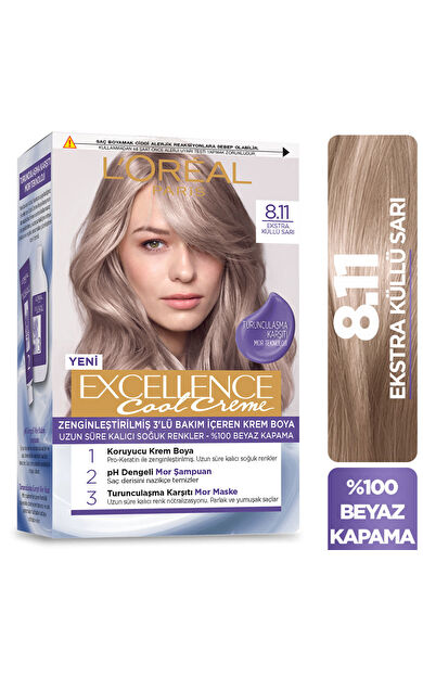 L’Oréal Paris Excellence Cool Creme Saç Boyası – 8.11 Ekstra Küllü Sarı