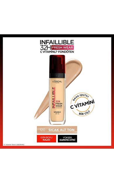 L'Oréal Paris Infaillible 32H Fresh Wear C Vitaminli Fondöten - 120 Golden Vanilla