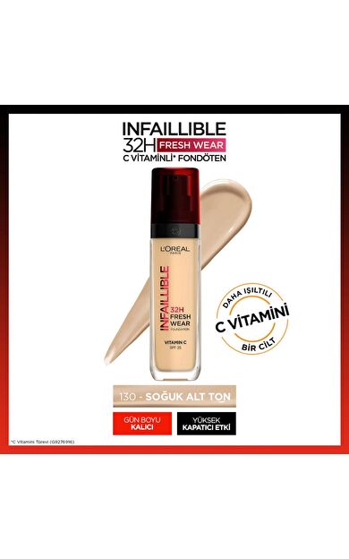 L'Oréal Paris Infaillible 32H Fresh Wear C Vitaminli Fondöten - 130 True Beige