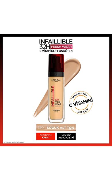 L'Oréal Paris Infaillible 32H Fresh Wear C Vitaminli Fondöten - 140 Golden Beige