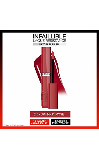 L'Oréal Paris Infaillible Laque Resistance Likit Parlak Ruj - 215 Drunk in Rose