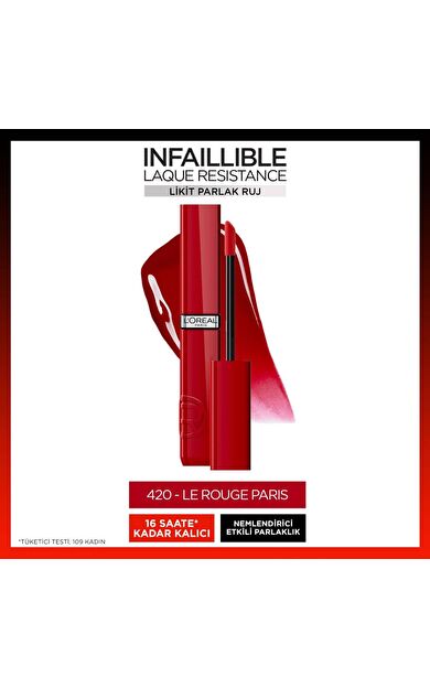 L'Oréal Paris Infaillible Laque Resistance Likit Parlak Ruj - 420 Rouge Paris