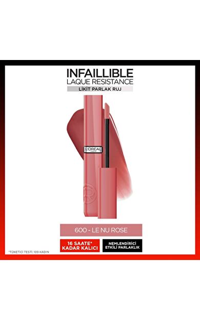 L'Oréal Paris Infaillible Laque Resistance Likit Parlak Ruj - 600 Le Nu Rose