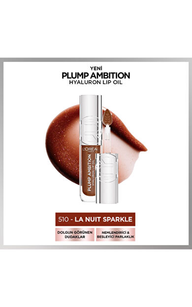 L'Oréal Paris Plump Ambition Hyaluron Lip Oil Besleyici ve Nemlendirici Dudak Parlatıcısı - 510 La Nuit Sparkle