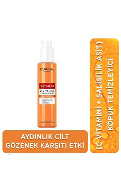 L'Oréal Paris Revitalift Clinical [C vitamini + Salisilik Asit], Aydınlatıcı ve Gözenek Karşıtı Köpük Temizleyici