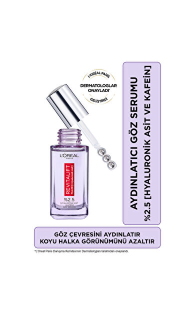 L'Oréal Paris Revitalift Filler Göz Çevresini Aydınlatıcı, Koyu Halka Görünümünü Azaltan Göz Serumu 20 ml