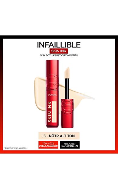 L'Oréal Paris Skin Ink Gün Boyu Kapatıcı Fondöten - Nötr Alt Ton 15
