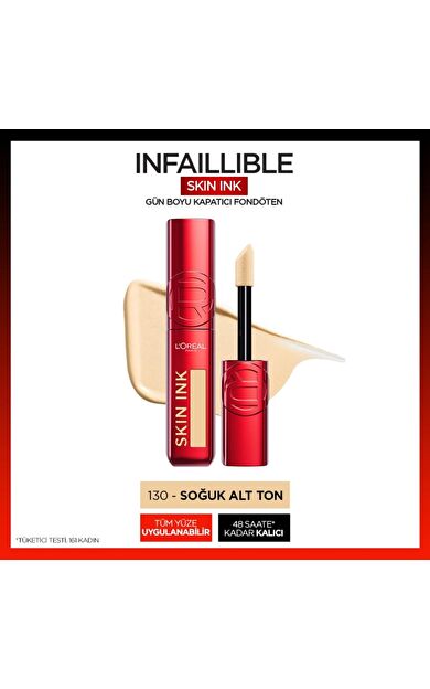 L'Oréal Paris Skin Ink Gün Boyu Kapatıcı Fondöten - Soğuk Alt Ton 130