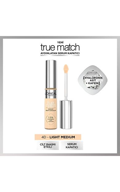 L'Oréal Paris True Match Aydınlatan Serum Kapatıcı - 4D Light Medium