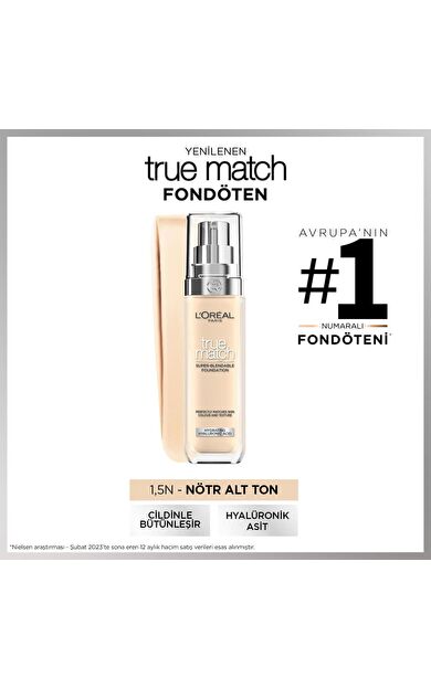 L'Oréal Paris True Match Bakım Yapan Fondöten - 1.5N Nötr Alt Ton