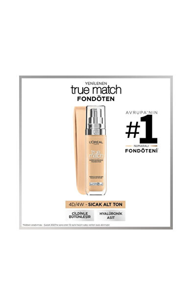 L'Oréal Paris True Match Cilt Bakım Etkili Fondöten 4D4W Natural Dore