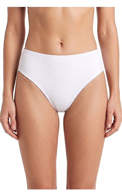 Beyaz Kabartma Dokulu Tek Alt Bikini