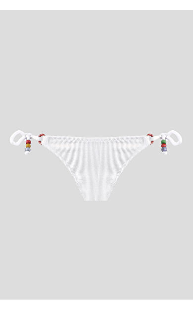 Beyaz Square Wick Yandan Bağlamalı Tek Alt Bikini