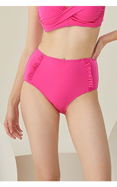 LOYA Fuşya Fırfırlı Yüksek Bel Tek Alt Bikini