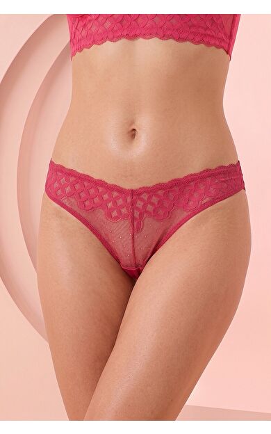 Fuşya Pinki Dantel V Slip