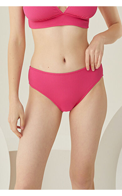 Fuşya Reps Yüksek Bel Tek Alt Bikini