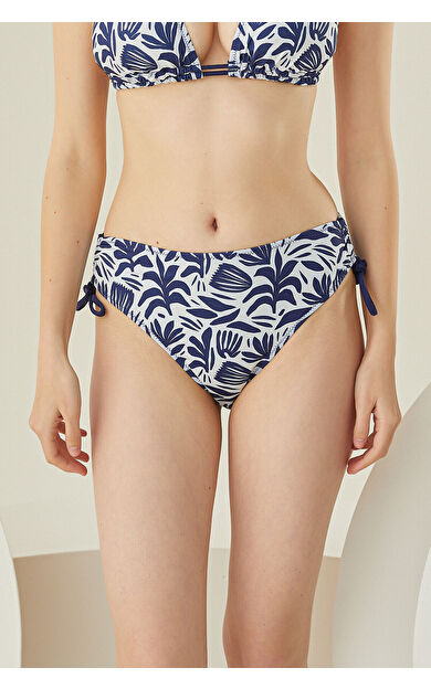 LOYA Lacivert Yaprak Desen Yandan İpli Tek Alt Bikini