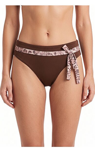 Leopar Bağlama Detaylı Tek Alt Bikini