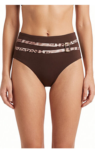 Leopar Toka Detaylı Yüksek Bel Tek Alt Bikini