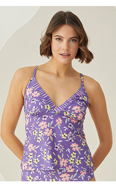 Renkli Bloom Tek Üst Tankini