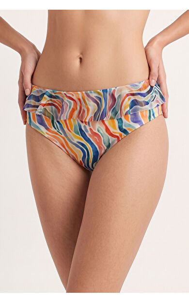 Renkli Rainbow Fırfırlı Tek Alt Bikini
