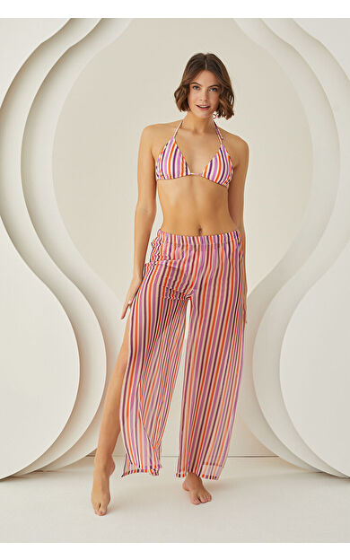 LOYA Renkli Stripes Yırtmaçlı Pareo Pantolon