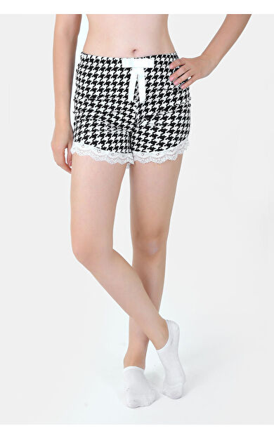 LOYA Siyah Beyaz Loya Start Geometrik  Şort Pijama Altı