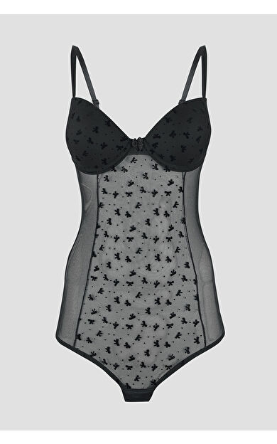 LOYA Siyah Bow Hafif Destekli Bodysuit