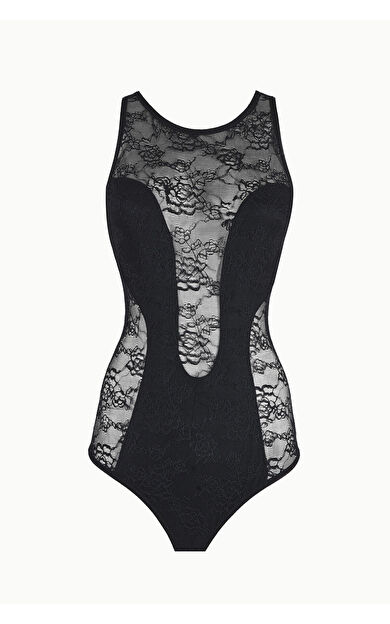 LOYA Siyah Flashy Full Dantelli Bodysuit