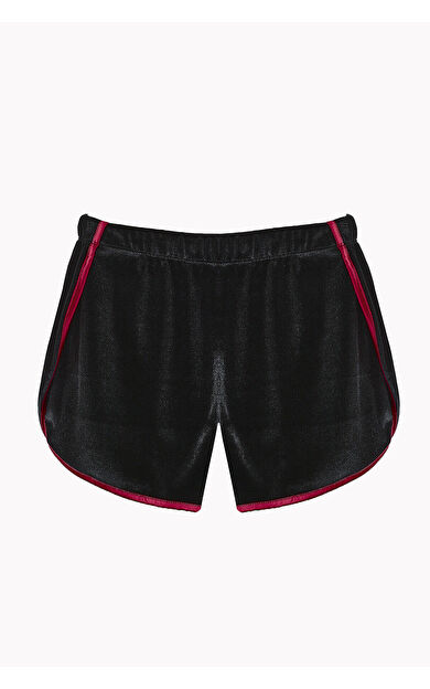 LOYA Siyah Tracy Fırfırlı Kadife Şort