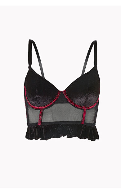 LOYA Siyah Tracy Fırfırlı Kadife Büstiyer