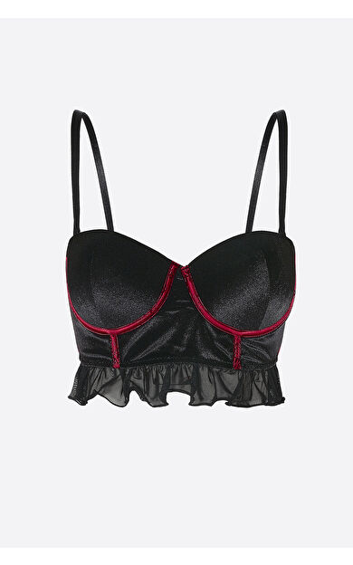 LOYA Siyah Tracy Fırfırlı Kadife Dolgulu Yarım Büstiyer