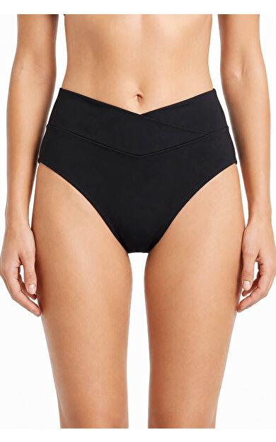 Siyah V Yüksek Bel Tek Alt Bikini
