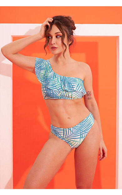 LOYA Yeşil Palmiye Tek Omuz Askılı Tek Üst Bikini