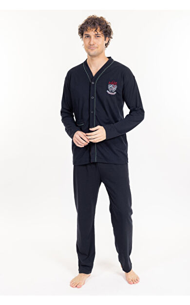 Battal Büyük Beden Önden Düğmeli Pamuklu Erkek  Pijama Takımı