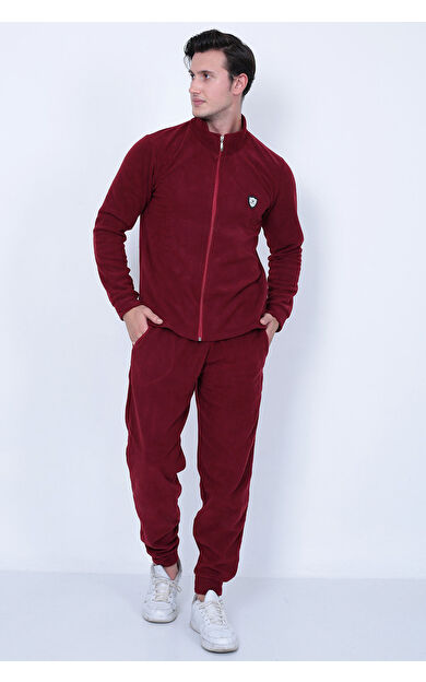 Tam Fermuarlı Polar Erkek Eşofman Takımı - Bordo