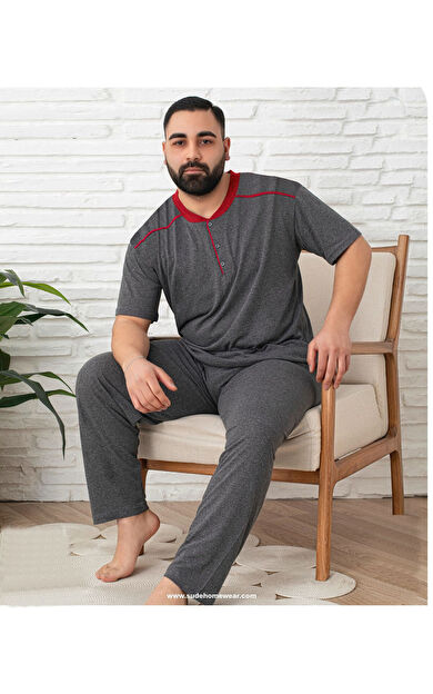 Kısa Kol Pamuk Süprem Erkek Büyük Beden Pijama Takımı