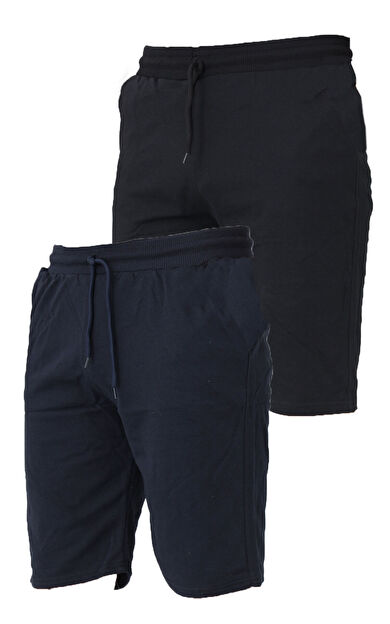 2 İplik Örme Pamuklu Erkek Şort 2 Adet - Siyah Lacivert