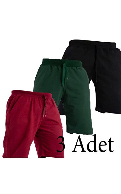 Pamuklu Cepli Basic Erkek Şort 3 Adet - Bordo Yeşil Siyah