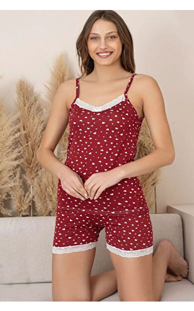 İp Askılı Şortlu Milan Kumaş Kadın Pijama Takımı - Bordo