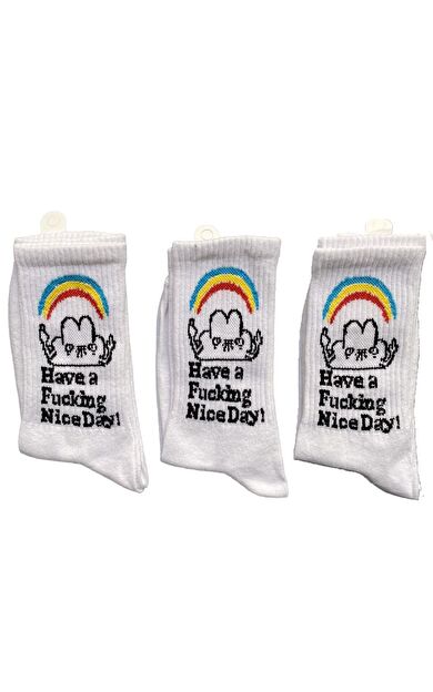 Unisex Eğlenceli Desenli Soket Çorap 3 Adet - Gökkuşağı Desen