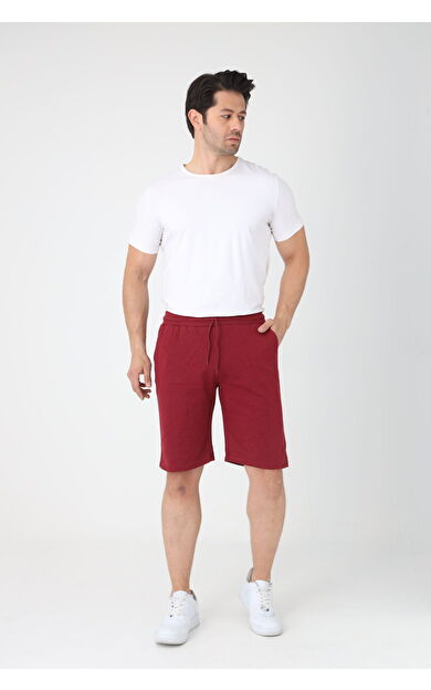 Erkek Pamuklu Penye Şort Regular Fit Şort - Bordo