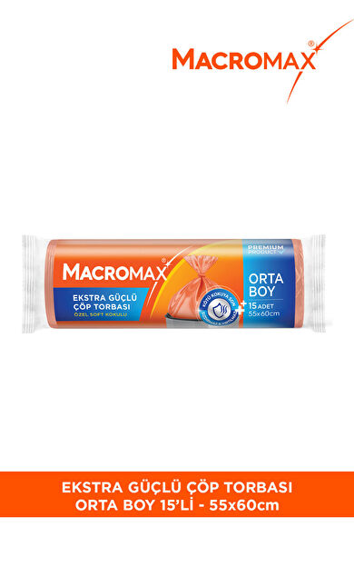 Macro Max Ekstra Güçlü Çöp Torbası Orta Boy 55X60 Cm, Soft Kokulu 15 Adet Mutfak Poşeti
