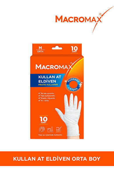 Macro Max Kullan At Lateks Eldiven M Orta Boy Tek Kullanımlık Muayene Eldiveni Hijyenik