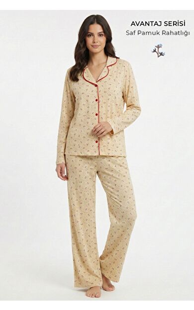 Mısırlı Kardan Adam Temalı Kadın Pijama Takım Ekru