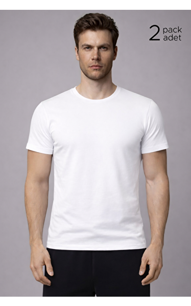 Unisex Modal Bisiklet Yaka Tişört Beyaz