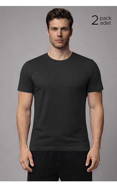 Unisex Modal Bisiklet Yaka Tişört Gri