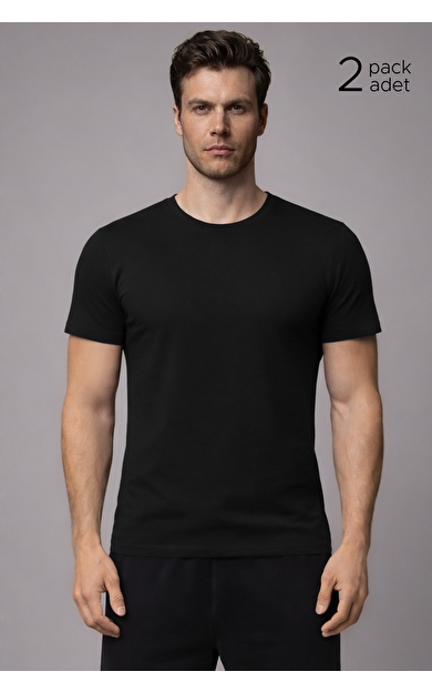 Unisex Modal Bisiklet Yaka Tişört Siyah